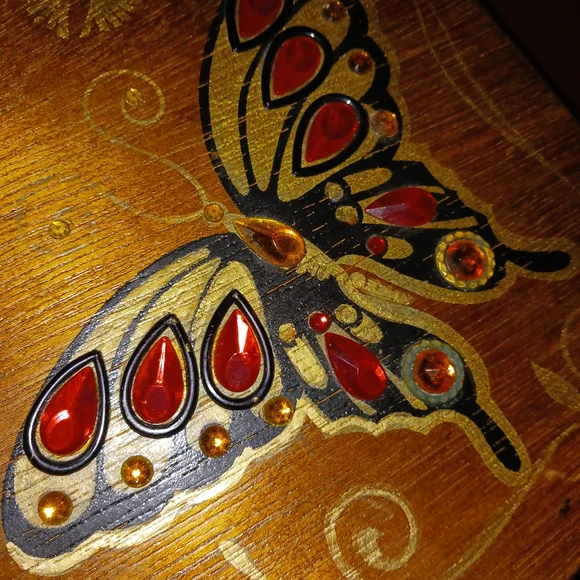 Vintage 1960s Butterfly Embellished Wooden  Cigar Box Purse/ Enid Collins Style - Picture 8 of 16